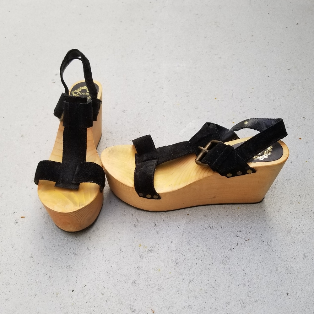 NWOB Ecoté Wood and Suede Wedge Clogs Sandals Sz 8 - Picture 4 of 5